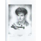 WW2 Harry Harrison Printed pencil drawing showing Wing Commander Guy Gibson VC DSO and Bar DFC and