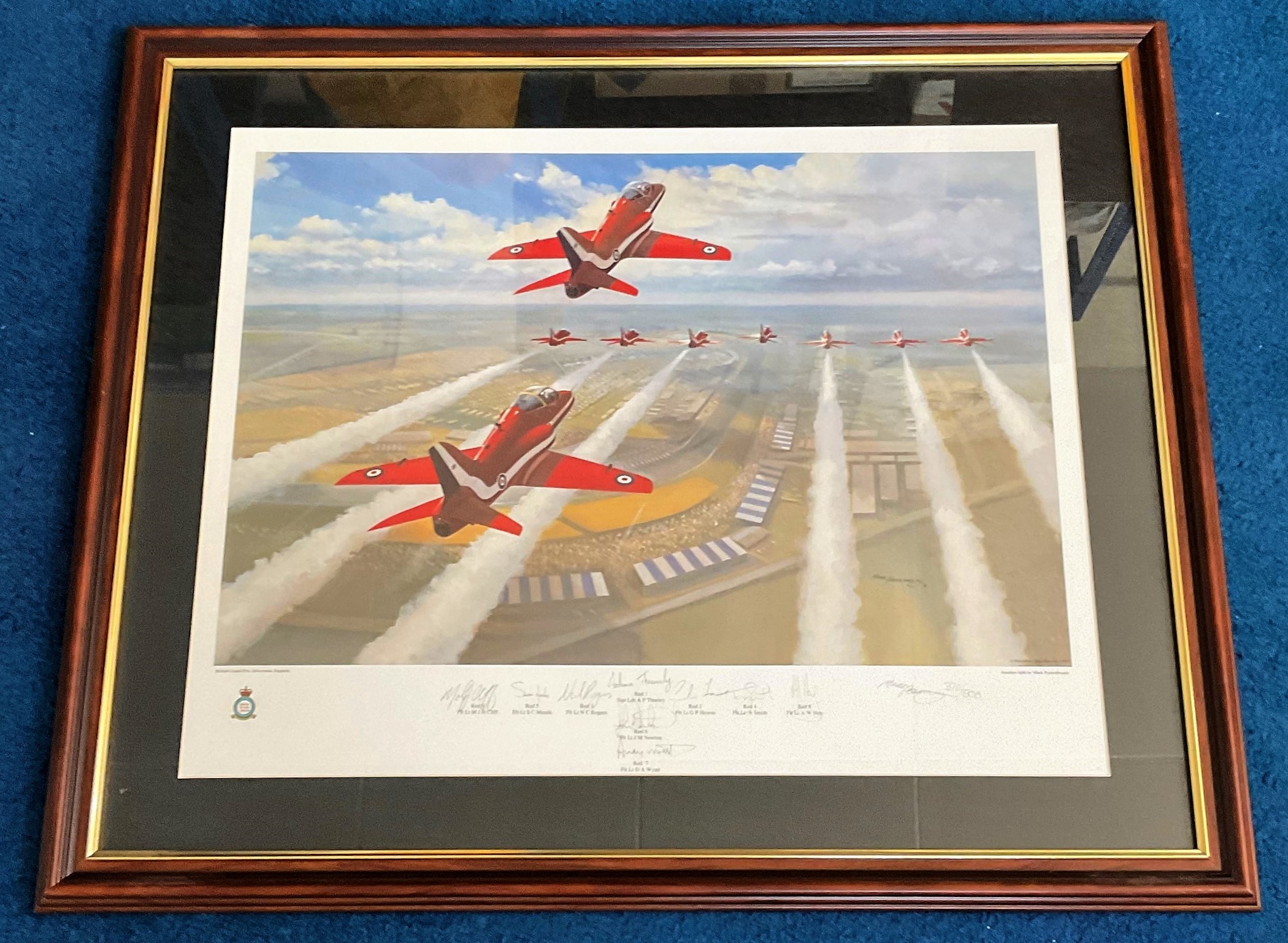 Aviation. Artist Mark Postlethwaite Colour Print of 1991 Red Arrows Limited Edition 370/500. Hand