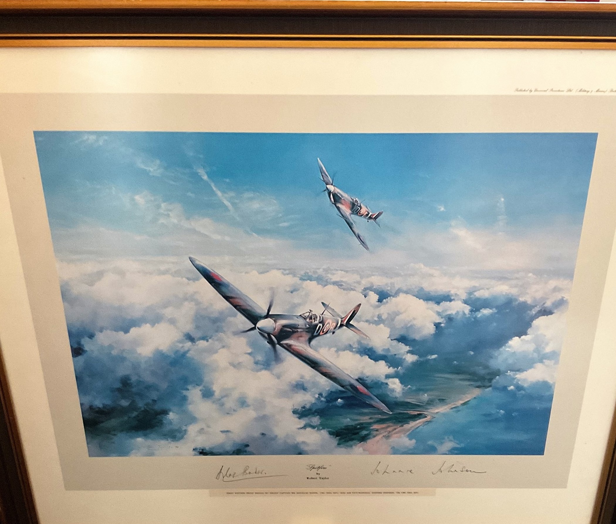 World War II Grp Cpt Douglas Bader and AVM Johnnie Johnson signed Robert Taylor 26x23 mounted and