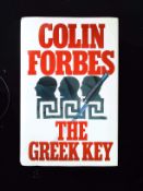 The Greek Key hardback book by Colin Forbes, signed by author, dedicated to Robert Holness.