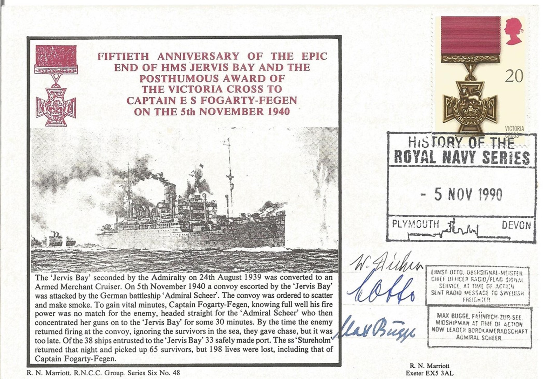 Multi-signed FDC Fiftieth Anniversary of The Epic End of HMS Jervis Bay and The Posthumous Award