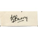 WW2 F/Sgt F G Berry handsigned signature set on a small piece of paper, handsigned in black pen.