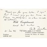WW2 F/O A D Forster Handsigned, Handwritten Letter Dated 21st January 1980, on personal named