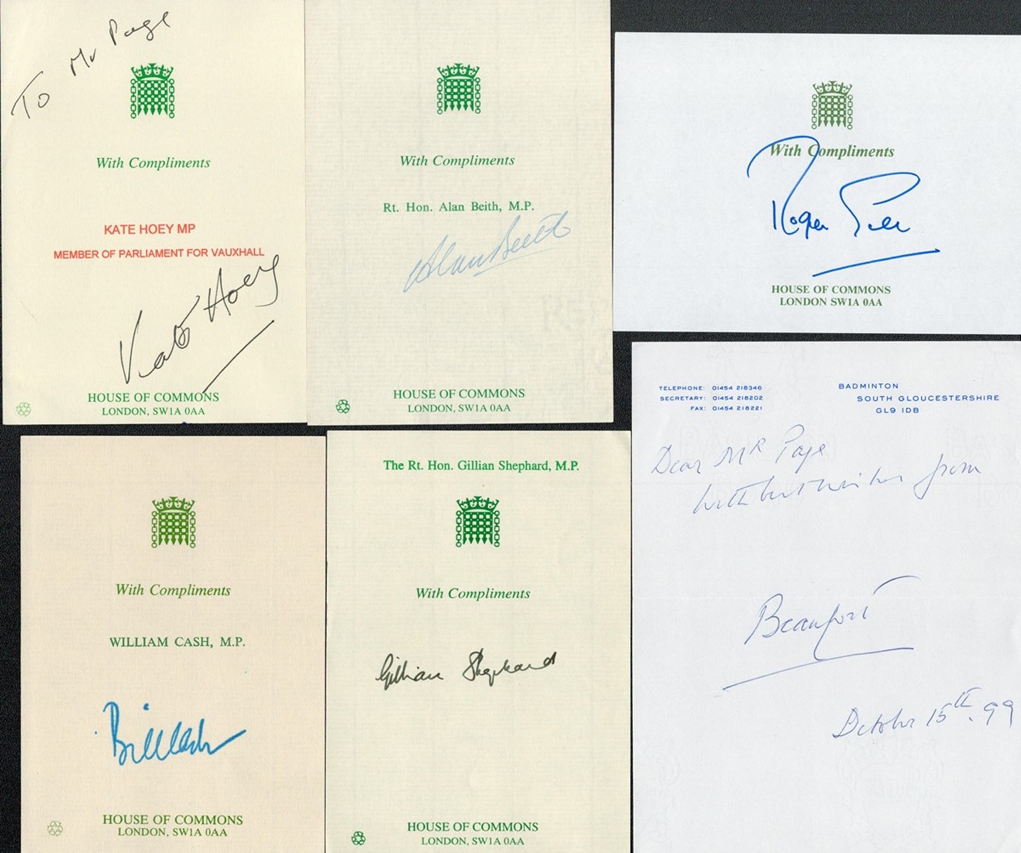 Collections of MP autographs on official Parliament paper Signatures from: RT Hon Alan Beith, MP, - Image 2 of 2