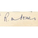 WW2 F/Lt R M Power Battle of Britain Pilot Handsigned Autograph piece Small piece of paper with