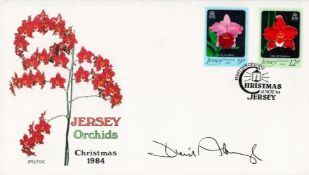 David Attenborough signed Jersey Orchids Christmas 1984 FDC PM Jersey Christmas 15 Nov 84. Good