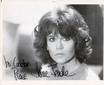 Jane Fonda signed 10x8 inch black and white photo dedicated. Jane Seymour Fonda born December 21,