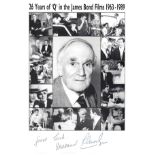 Desmond Llewelyn signed 8x6 black and white James Bond montage photo.