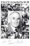 Desmond Llewelyn signed 8x6 black and white James Bond montage photo.