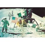 Jim Irwin signed Apollo 15 Moon walk colour post card. Col. James Benson Irwin, USAF (March 17, 193