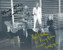 Goldfinger Shirley Eaton, Honor Blackman and Tania Mallet multi signed 10x8 black and white photo.