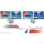 Margaret Thatcher signed Channel Tunnel sous la Manche FDC Double PM 62 Coquelles Tunnel Sous La Man