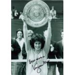 Tennis, Virginia Wade signed 12x8 black and white photograph.