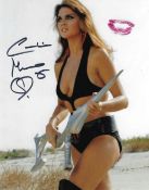 Caroline Munro signed 10x8 colour photo with lipstick kiss from the iconic Bond girl.