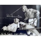 Boxing, Rubin Hurricane Carter signed 12x16 black and white photograph.