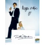 Maryam D'Abo signed 10x8 colour photo and Timothy Dalton signed 6x4 white card.