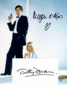 Maryam D'Abo signed 10x8 colour photo and Timothy Dalton signed 6x4 white card.