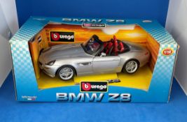 Burago Models. BMW Z8 Die Cast Metal. 1/18 Scale. Unopened, In Original Packaging. Steering works,