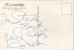 Frank Carson signed and dedicated signature on the reverse of a Motcombs Belgravia Restaurant colour