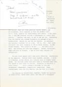 Colin Welland ALS on headed card inscribed to Lancashire Cricketer David Hughes includes typed 3