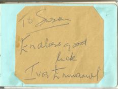 1960's autograph book and loose pages. 50 autographs. Amongst the signatures are Ivor Emmanuel,