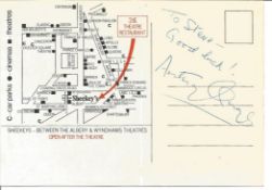 Anthony Quayle signed and dedicated postcard. Signed on the reverse of a Sheekey's Restaurant