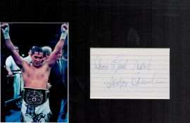 Boxing, Hector Camacho signature piece featuring a colour photo and a signed card well-presented and