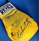 Boxing Marvin Camel, Brian Viloria and Carlos Ortiz signed 10oz Yellow Reyes Glove. Good