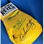 Boxing Marvin Camel, Brian Viloria and Carlos Ortiz signed 10oz Yellow Reyes Glove. Good