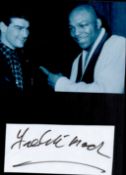 Boxing, Freddie Mack signature piece featuring a black and white photo and a signed card. well