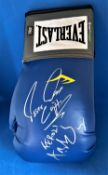 Boxing Jesse James Leija and Fernando Vargas signed 14oz Blue Everlast Glove. Good condition. All
