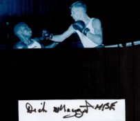 Boxing, Dick McTaggart signature piece featuring a black and white photo and a signed card, well
