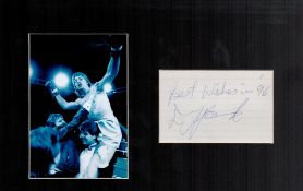Boxing Donny Lalonde signature piece featuring a black and white photo and a signed card with