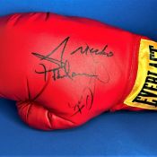 Boxing Joe Cortez and Nacho Beristain signed Everlast red glove. Signatures obtained at the IBHOF