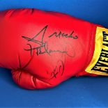 Boxing Joe Cortez and Nacho Beristain signed Everlast red glove. Signatures obtained at the IBHOF