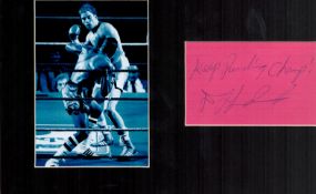 Boxing Donny Lalonde signature piece featuring a black and white photo and a signed card with