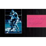 Boxing Donny Lalonde signature piece featuring a black and white photo and a signed card with