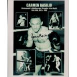 Boxing Carmen Basilio signed 10x8 black and white montage photo. Carmen Basilio (born Carmine