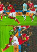 Football Collection of Ashley Williams Wales. 2 signed images pictured in action for Wales. Good