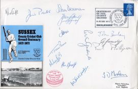 Cricket Sussex C. C. C multi signed Centenary 1972 FDC. First Day Cover issued to celebrate the