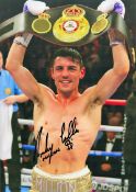 Boxing Anthony Crolla signed 12x8 colour photo pictured celebrating after defending his world title.