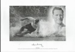 Football. Tom Finney Signed 11x8 black and white photo set on A3 card. Photo shows Finney making a