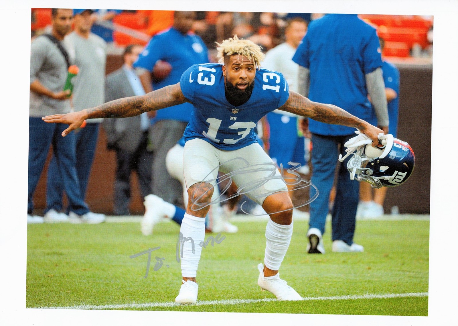 American Football Odell Beckham Jr signed New York Giants 12x8 colour photo dedicated. Odell