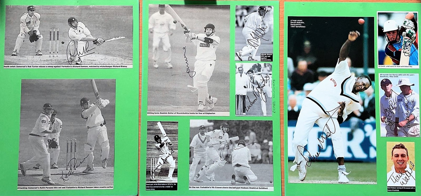 Cricket Collection 3 A4 sheets with affixed photos and magazine pages includes some good