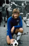 Football. Chelsea's Alan Hudson Hand signed 12x8 Colourised montage photo. Overall condition is