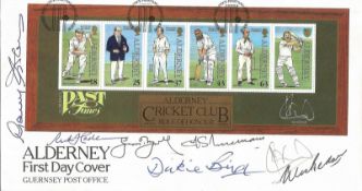 Cricket legends multi signed Alderney FDC 7 fantastic signatures includes Gary Sobers, Ian Botham,