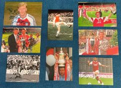 Arsenal FC. Collection of 8 Signed photos inc Legends such as Jon Sammels, Tony Adams, Ray