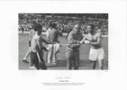 George Cohen signed 16x12 black and white Artist Proof print. Sir Alf Ramsey prevents George Cohen