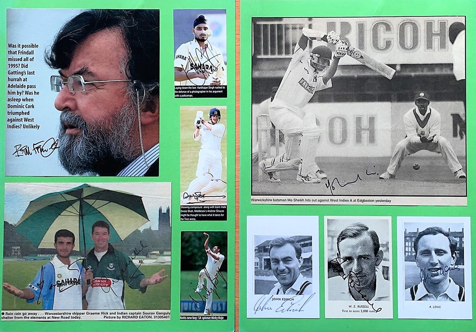 Cricket Collection 2 A4 sheets with 9 affixed magazine photos signed by some great names such as