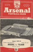 Football Arsenal v Fulham vintage programme League Division 1 15th April 1960.